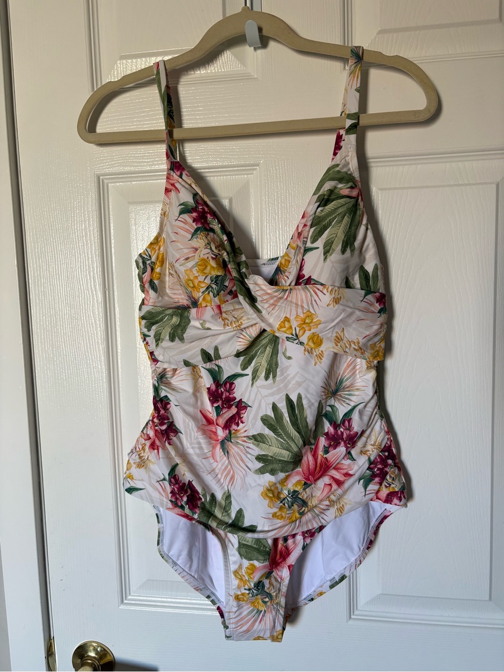 Jantzen Floral One-Piece Swimsuit in White with Pink & Yellow Blooms